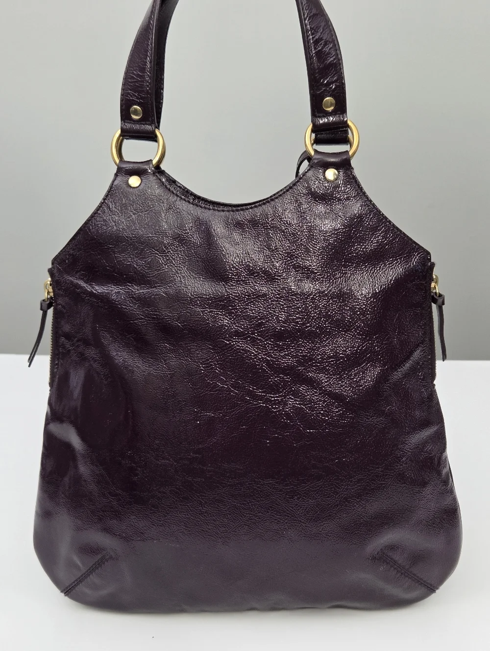 YSL YVES SAINT LAURENT SAC METROPOLIS / TRIBUTE BAG AUBERGINE EGGPLANT PATENT - Picture 10 of 10